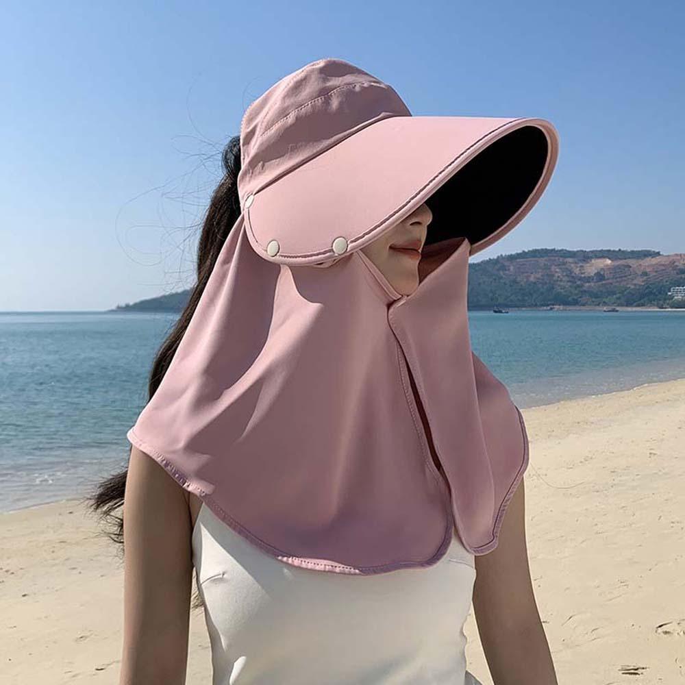 Wide-Brimmed Anti-UV Visor Cap Solid Color Neck Protection Hat Mask Picking Tea Hat  Summer