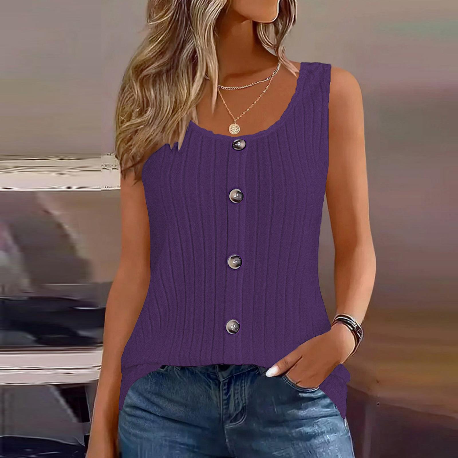 

Women s Tank Tops Round Neck Casual Camisoles Sleeveless Blouses Dressy Summer Shirts XXXL фіолетовий