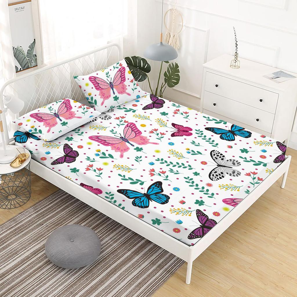 Beautiful Butterfly Pattern Mattress Three-Piece Digital Printing Mattress Bedding Set Adult Children