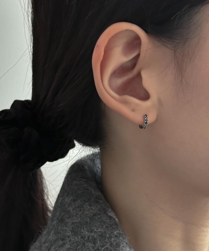 Baradu 925 Black Pave Mini Round Hoop Earrings