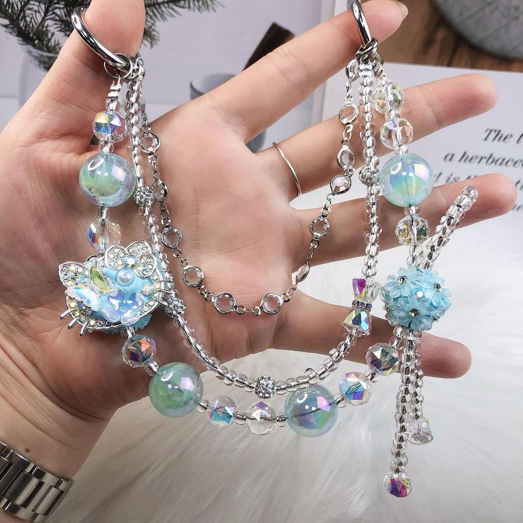 Luxury Beaded High-End Phone Lanyard Cat Wrist Strap Pearl Rhinestone Handmade Bowknot Bracelet Anti-Lost Mobile Phone Chain