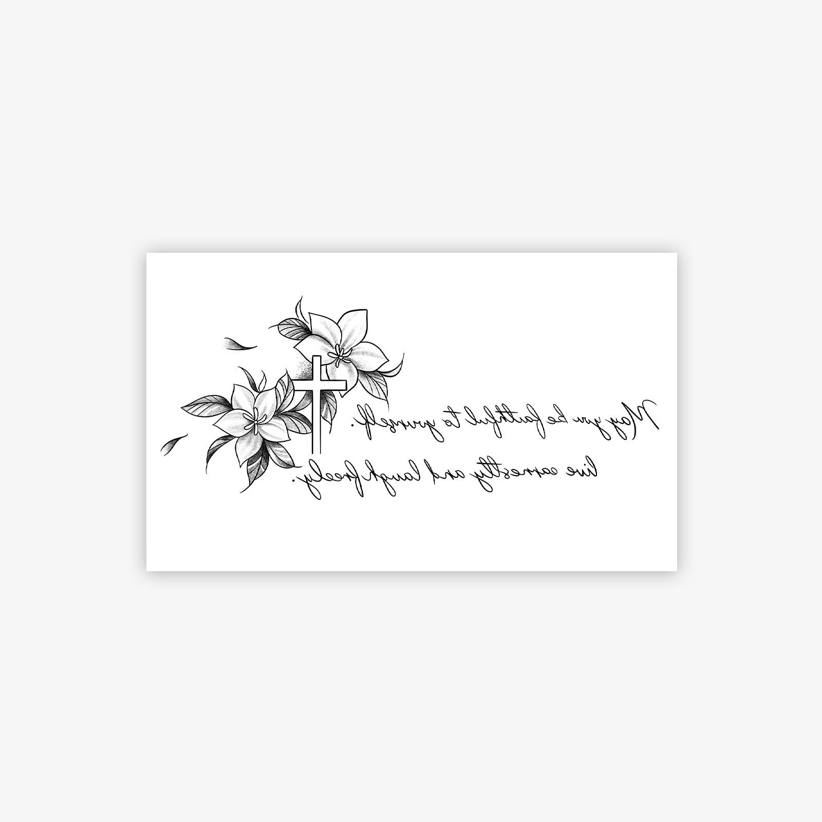 

High-Value Style Personality Dark Pattern English Sentence Cross Plain Flower Tattoo Sticker 15*9