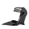 Fashion Elegant Red Patent Leather Wedges High Heels Women Sexy  Pointed Toe Pumps Fashion Double Buckle Strap Ladies Party Dress Shoes