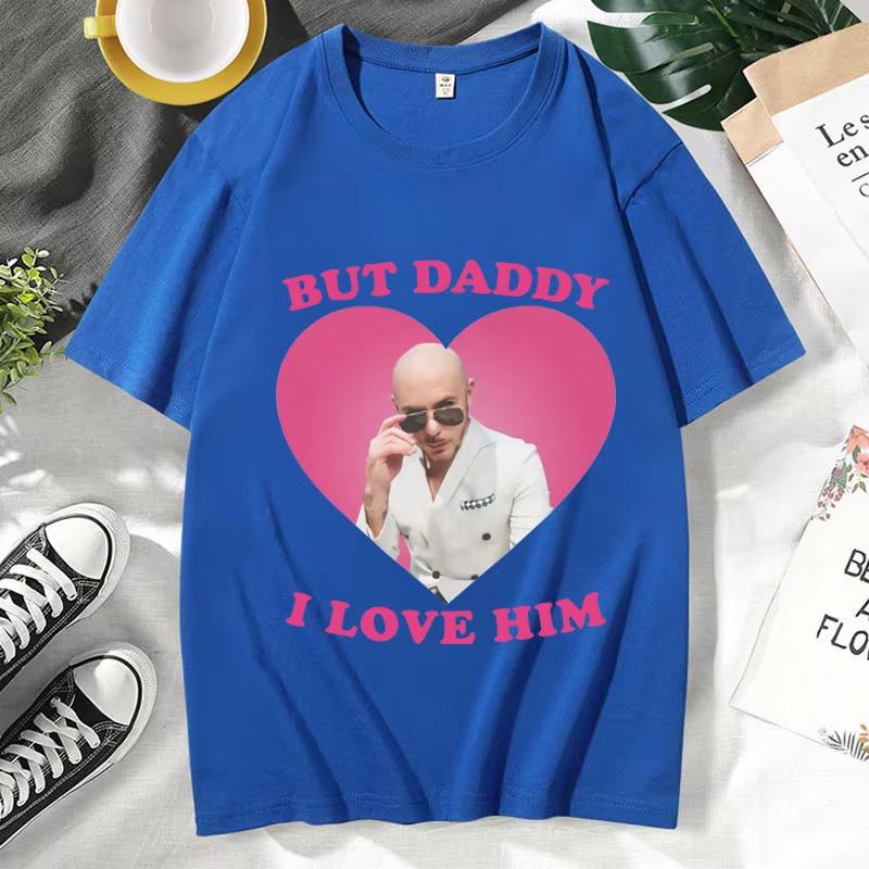 Lustiges I Love Him Mr Pitbull Worldwide Bedrucktes T-Shirt Herren Lässig Vintage Baumwolle Kurzarm Gothic Übergroße T-Shirts Männlich