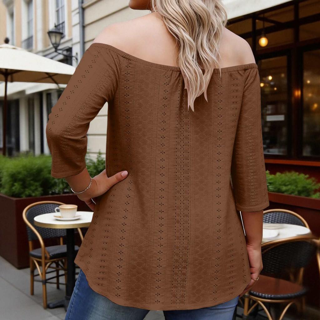 Dámská Elegantní Odhalující Ramena Nadměrná Velikost Blůza Volný Střih Ležérní Na Vycházky Top S Rukávem 3/4