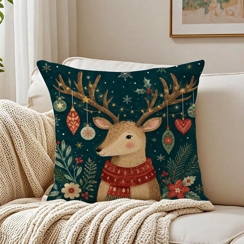 Merry Christmas Green Cushion Cover Breathable Short Plush Cushion Covers Machine Washable WrinkleResistant Soft Durable