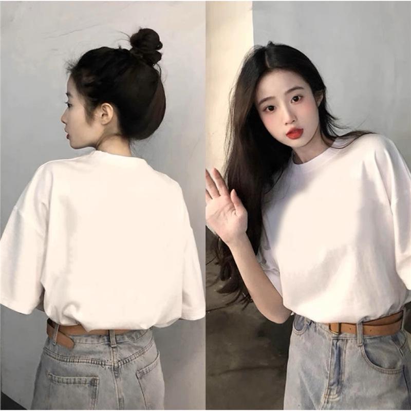 

2025 Summer Women s Loose-Fit Cartoon Graphic White Crew Neck T-Shirt M