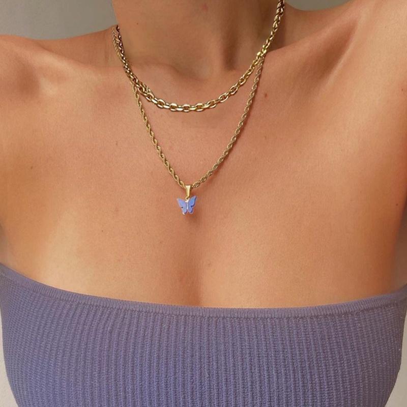 IF ME Classic Women Metal Gold Multilayer Necklace Silver Rose Pendant Necklace Dice Sun Decoration Accessories Temperament Jewelry