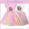 Cocomelon Kids Girl Princess Dress With Short Sleeve Cartoon Anime Print And Breathable Mesh Fabric
