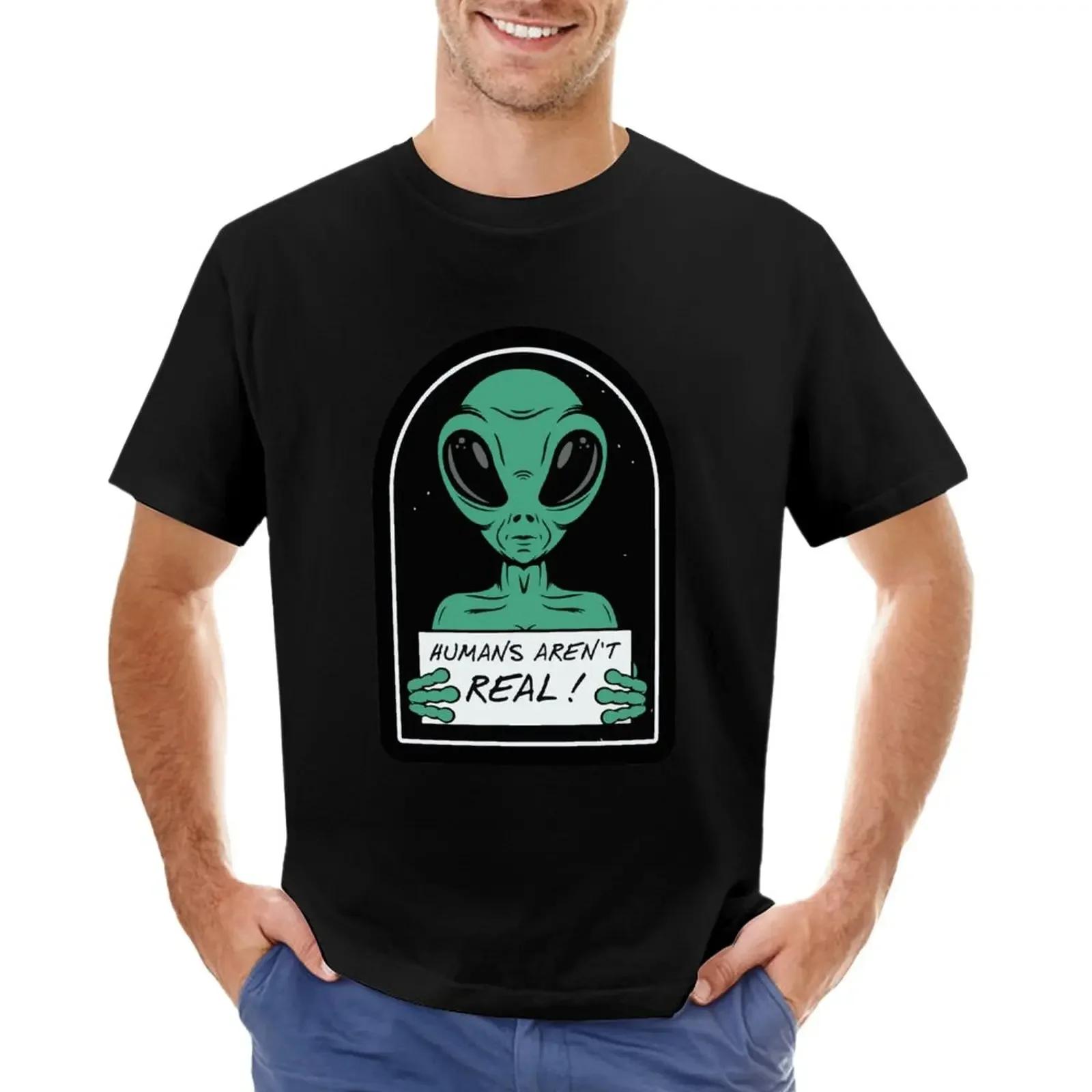 

Aliens Human Arent Real Sticker TShirt summer clothes sweat shirt boys t shirts mens graphic tshirts hip hop 4XL