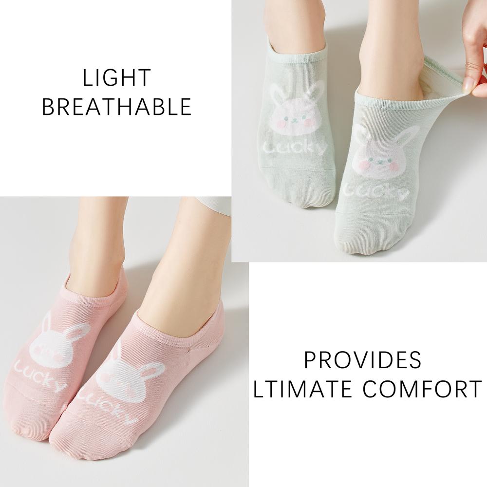 3 Pairs Kawaii Fashion Cute Rabbit Invisible Socks for Women - 8 Colors Thin Cotton No-Show Socks  Odor-Free Non-Slip Daily Wear