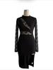 Autumn Women Solid Color Color Block Lace Slit Sexy Bodycon Dress Mature Style French Retro Patchwork Slim Sexy Elegant Women Maxi Dress