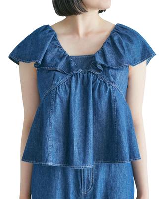 Washable Denim Frill Blouse Suitable for [BIS] Women's (43) - Co-ordination