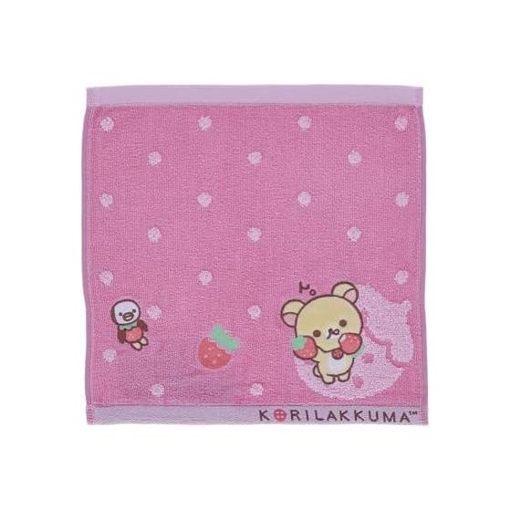 Rilakkuma [Mini Towel] Shirring Handkerchief Towel/I love strawberries Korilakkuma San-X
