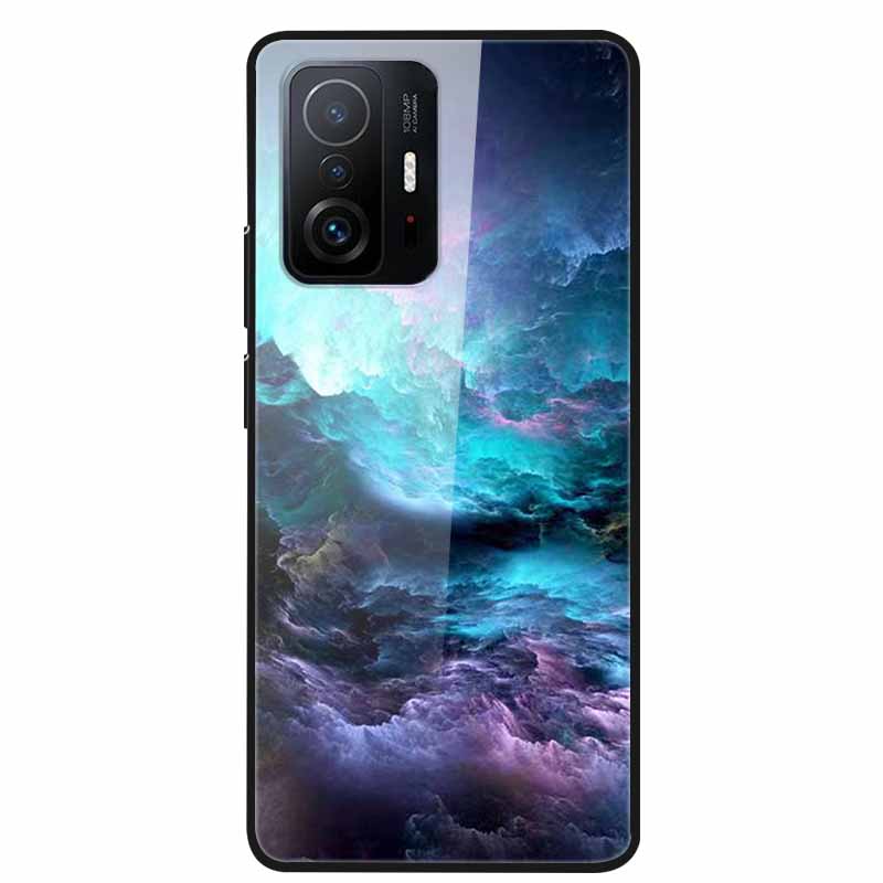 For Xiaomi 11T Pro Glass Case Hard Tempered Glass PC Cover Phone Case For Xiaomi Mi 11T 11 T Pro Shockproof Cartoon Funda Coque