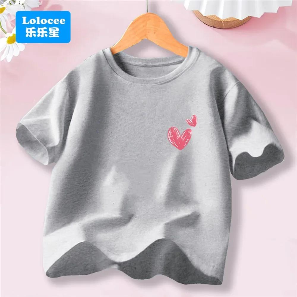 Sweet Heart Print T-Shirt Crew Neck Short Sleeve T-Shirt Casual Every Day Tops, Girls Clothing Fashion Teens Sport Clothes