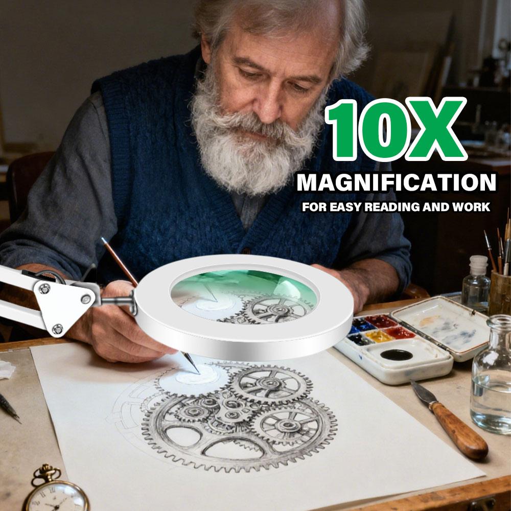 LED Vergrootglas Bureau Lamp 8X/10X Vergroting met 72LED 3-Kleuren Licht - USB-Powered voor Soldeer Reparatie en Huidverzorging Schoonheid