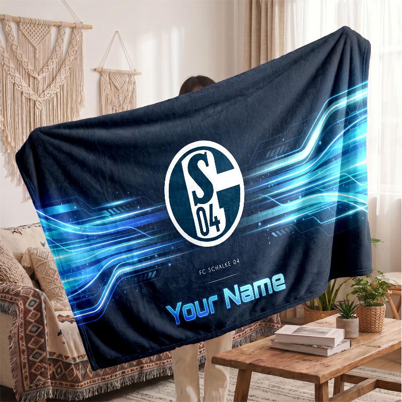 Schalke 04 FC Personalized Fleece Blanket With Football Logo, Custom Name Text Soft Warm Home Throw Blanket