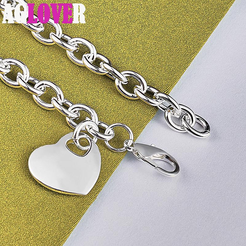 925 Sterling Silver Solid Heart Pendant Bracelet Jewelry