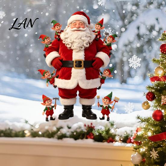 PVC Festive Window Stickers Christmas Cling, Cute Santa Claus And Elf Boys Decal, Holiday Home Decor Gifts Winter Reusable Static Glass Sticker