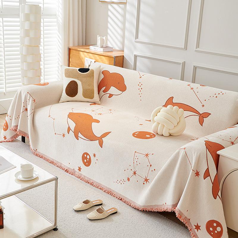 

Чехол для дивана с мультяшным принтом для гостиной, мягкий чехол для дивана из синели, полное покрытие, ткань, противоскользящая, защита от царапин для кошек, диван, защита 180X130cm оранжевый