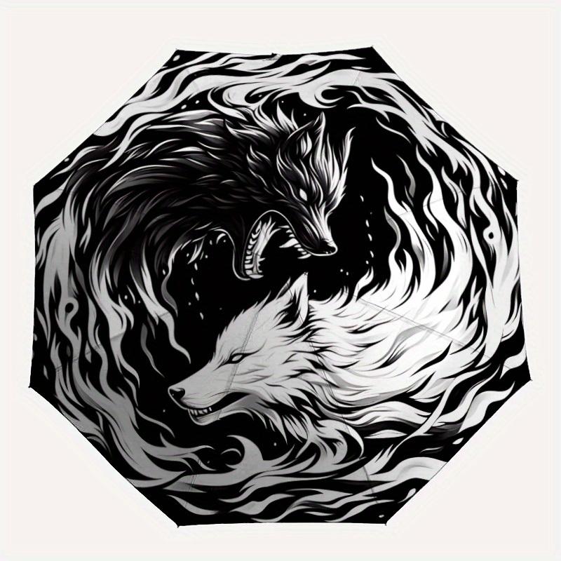 

1pc Wolf Yin Yang Automatic Open/close Folding Umbrella, Compact Portable Travel Umbrella,Durable Construction yy250814137
