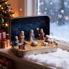 PVC Weihnachtskrippe Mini Größe Blechdose Verpackung Krippenfiguren Set Pferdetrog Design Miniatur Szene Figur