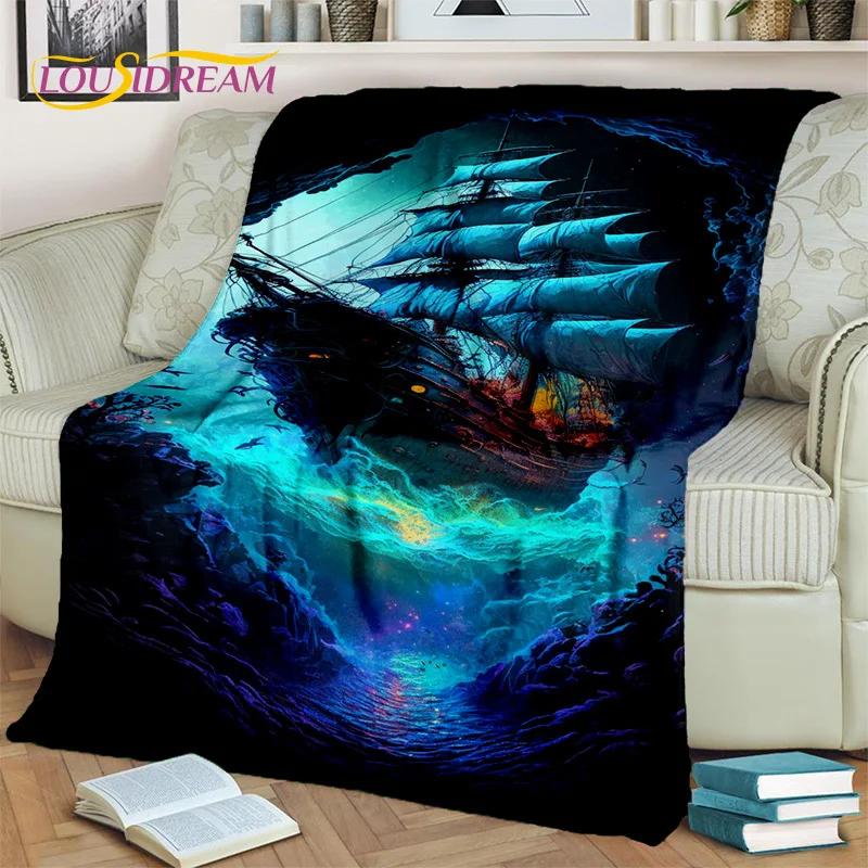 3D Pirate Ship Boat,Sailboat,Barque Blanket,Soft Throw Blanket for Home Bedroom Bed Sofa Picnic Travel Office Cover Blanket Kids