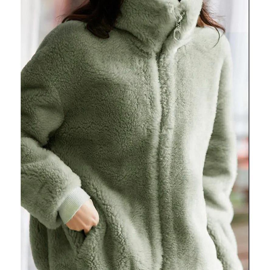 Women's Coral Velvet High-Collar Zipper Sweatshirt - Double-Sided Thickened for Autumn/Winter