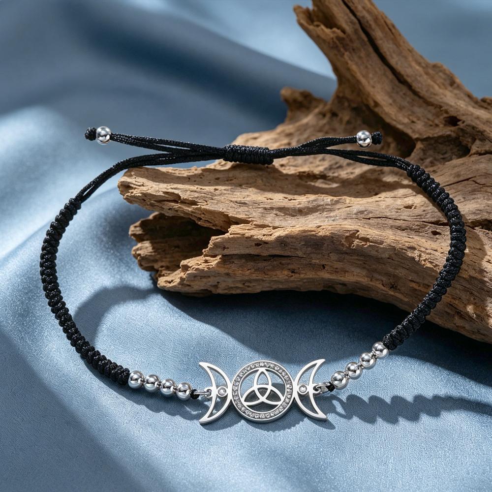 Dawapara Wiccan Triple Moon Trinity Knot Women Adjustable Bracelet Goddess Symbol Good Luck Charm Stainless Steel Jewelry