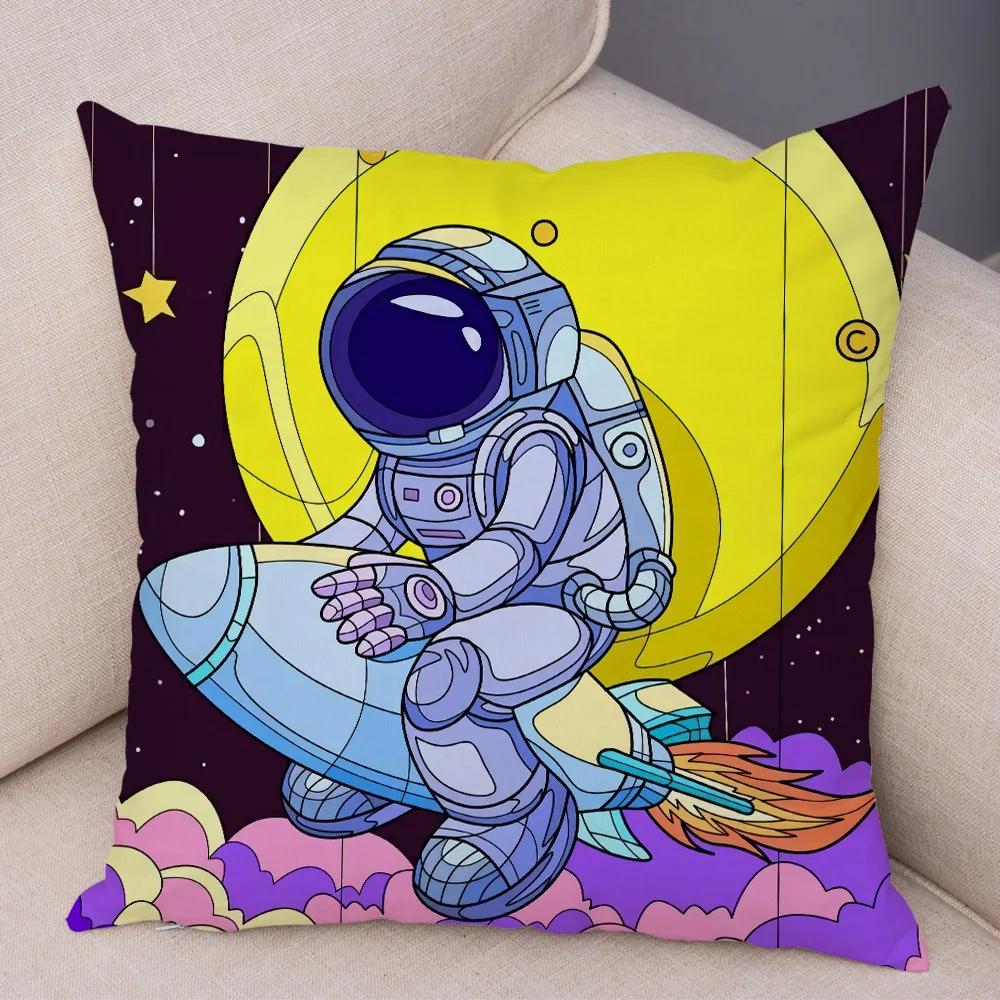 Cartoon Astronauten Kissenbezug Weicher Plüsch Dekor Kosmischer Himmel Kissenbezug für Sofa Zuhause Auto Doppelseitiger Druck Kissenhülle Kinderzimmer