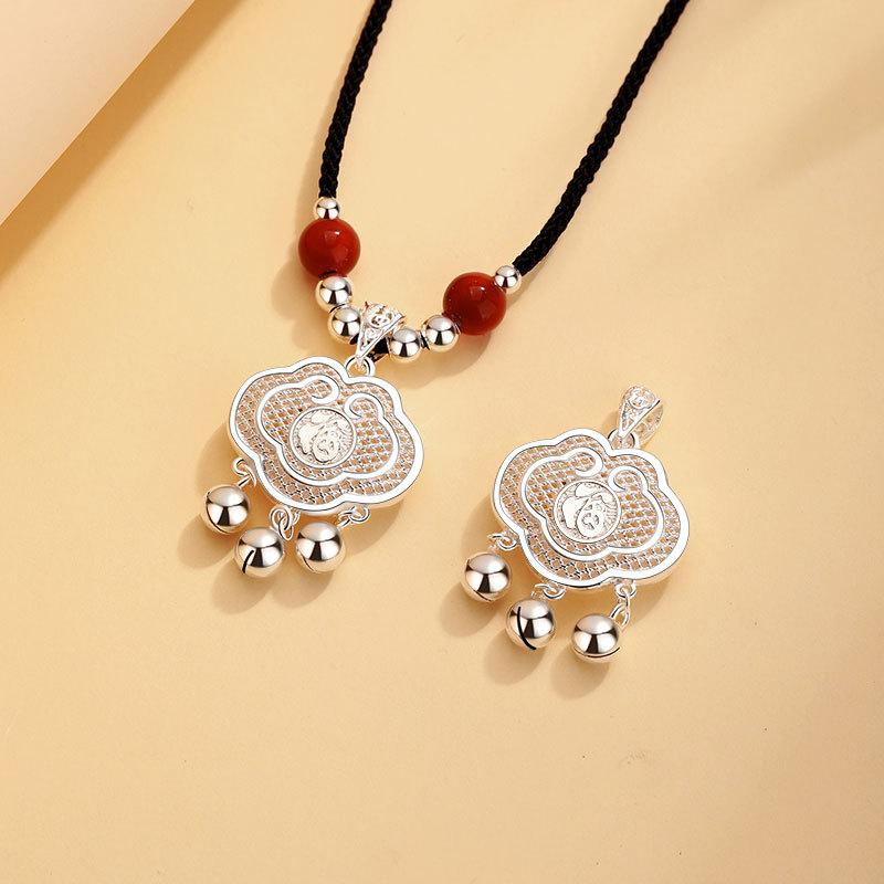 Pendentif fleur Fu en soie nuage auspicieux, collier nouveau chinois style national, décoration collier corde tressée perle de transfert