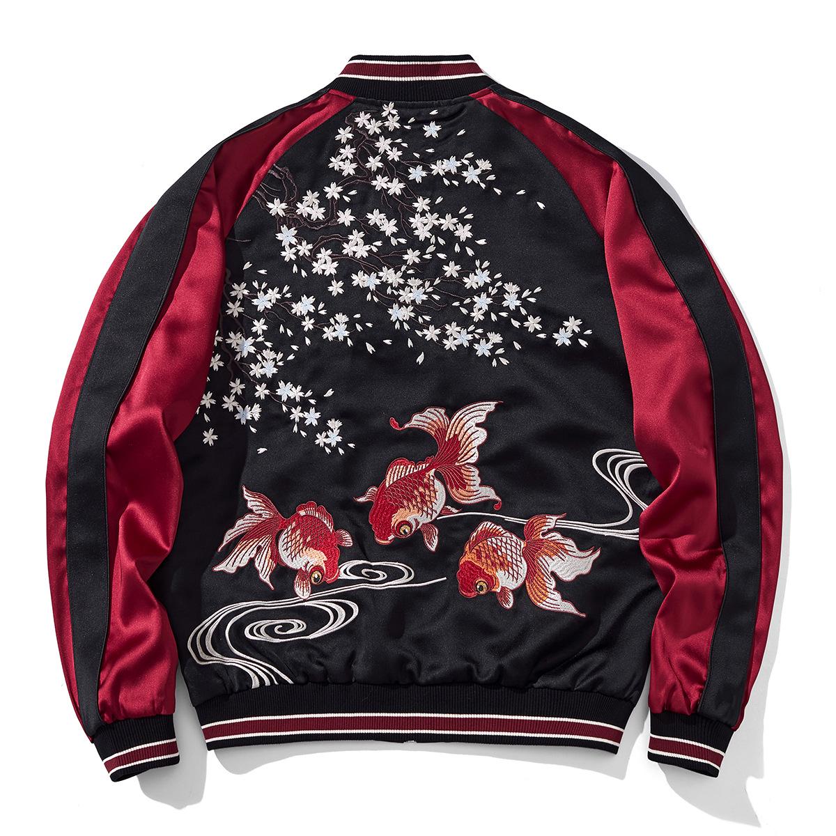 Huaxia Junpin Men s Casual Baseball Jacket - Chinese National Trend Tiger & Goldfish Embroidery Medium