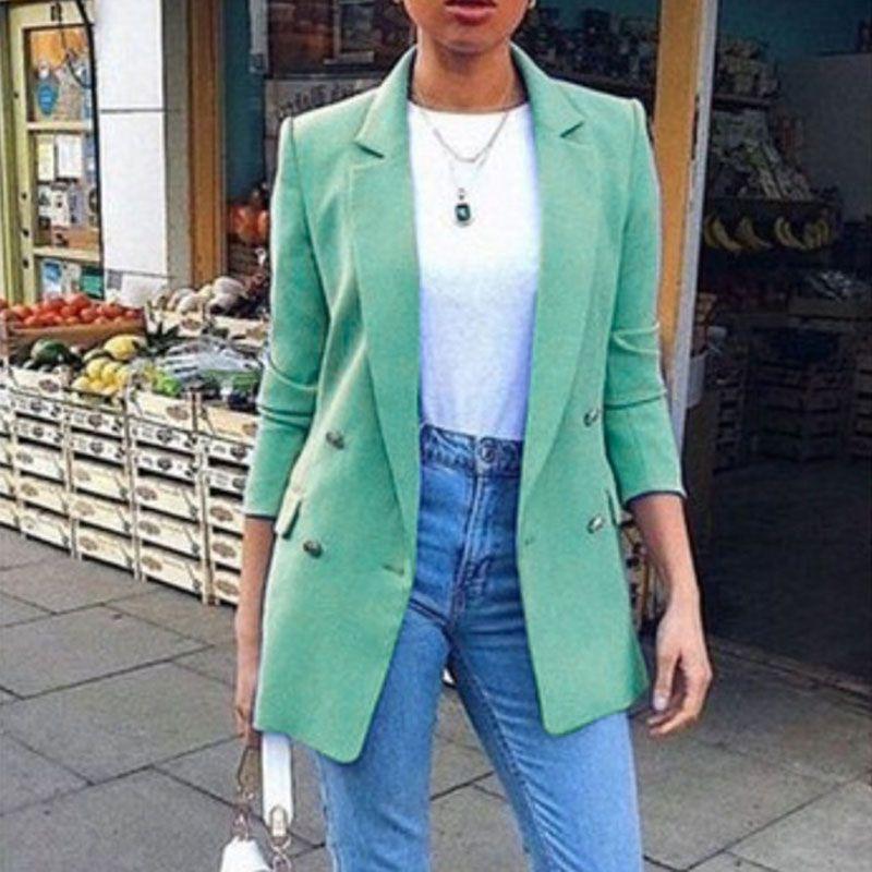 Elegant Women Long Sleeve Slim Formal Suit Work Jackets With Stylish Lapel Collar