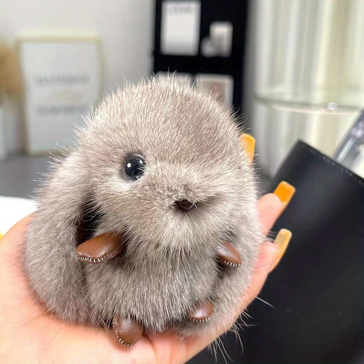 

Плюшевая игрушка Зайчик Плюшевая игрушка Мех кролика Брелок Пушистый Мягкий Милый Пушистые аксессуары Меховой брелок Подарок для женщин Девочек Детей 10cm серый