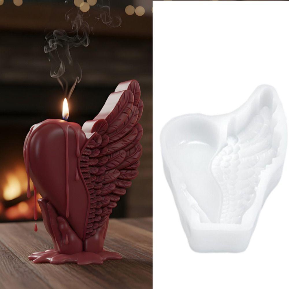 3D Love Wing Candle Mold Silicone Reusable Valentine's Day Handmade Soap Mold Non-stick DIY Heart Wing Resin Mold Couple Gift