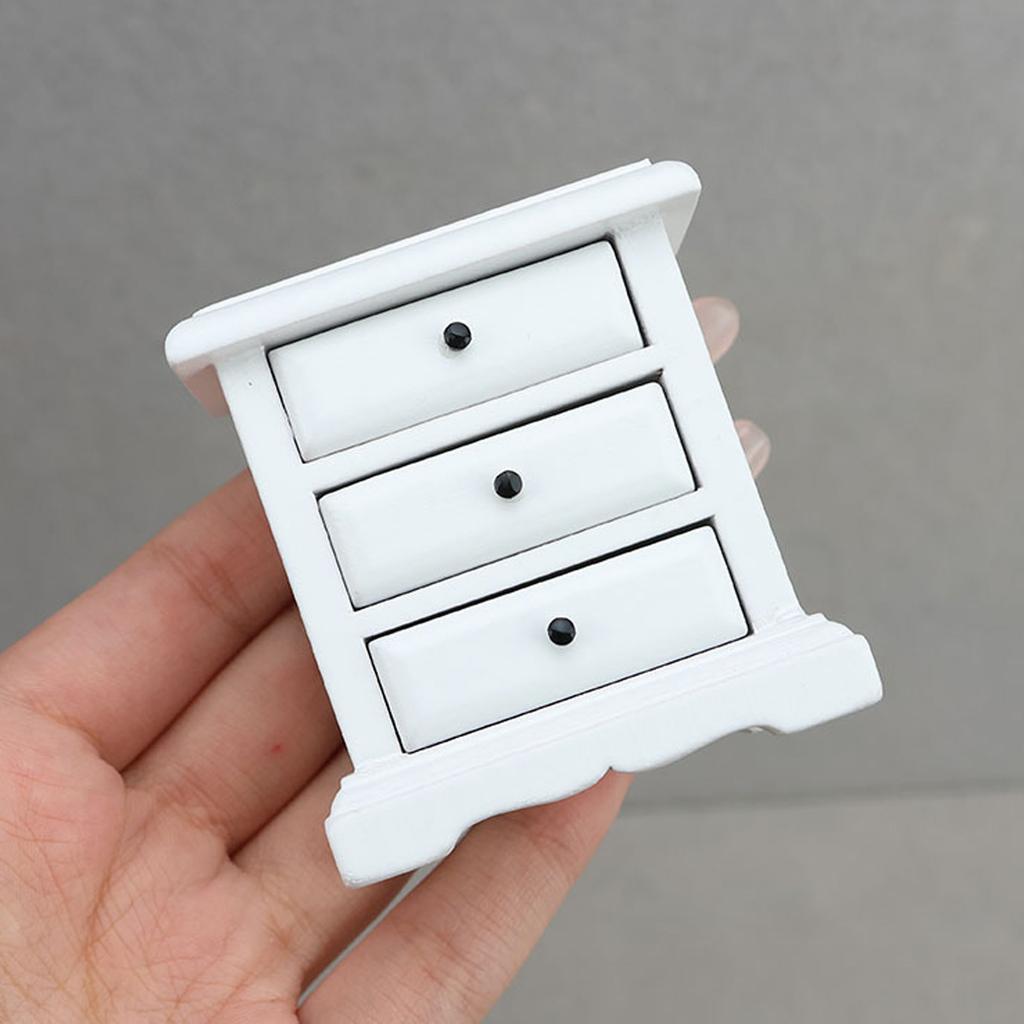 Miniatur Puppenhaus Nachttisch 1/12 Maßstab Weißer Nachttisch mit funktionalen Schubladen für Heim- und Büroausstellungsdekorationen