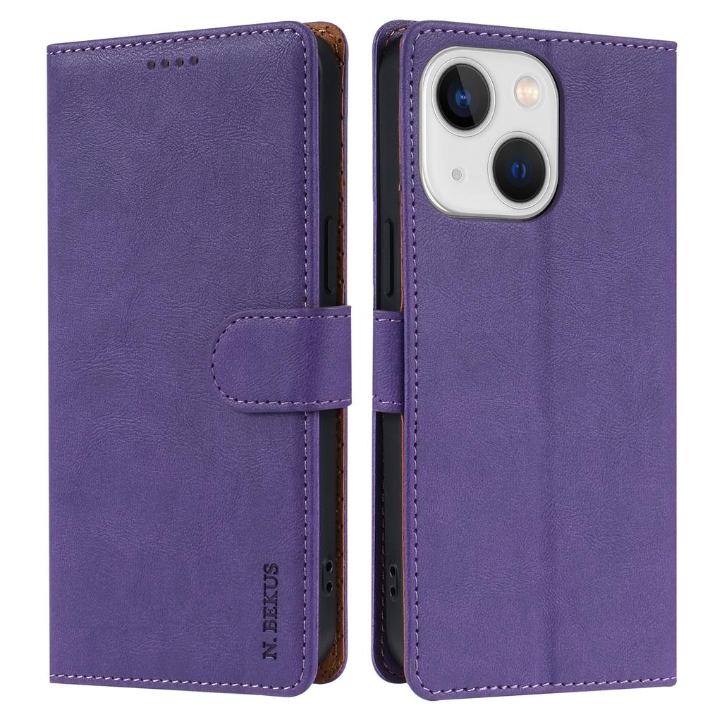 N.BEKUS CSJ-001 Für iPhone 15 Hülle Einfarbige Leder-Handyhülle mit 3 Kartenfächern