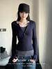 Women's Color Blocked Brushed Cotton Faux Two-Piece Henley Long-Sleeve Slim-Fit Top