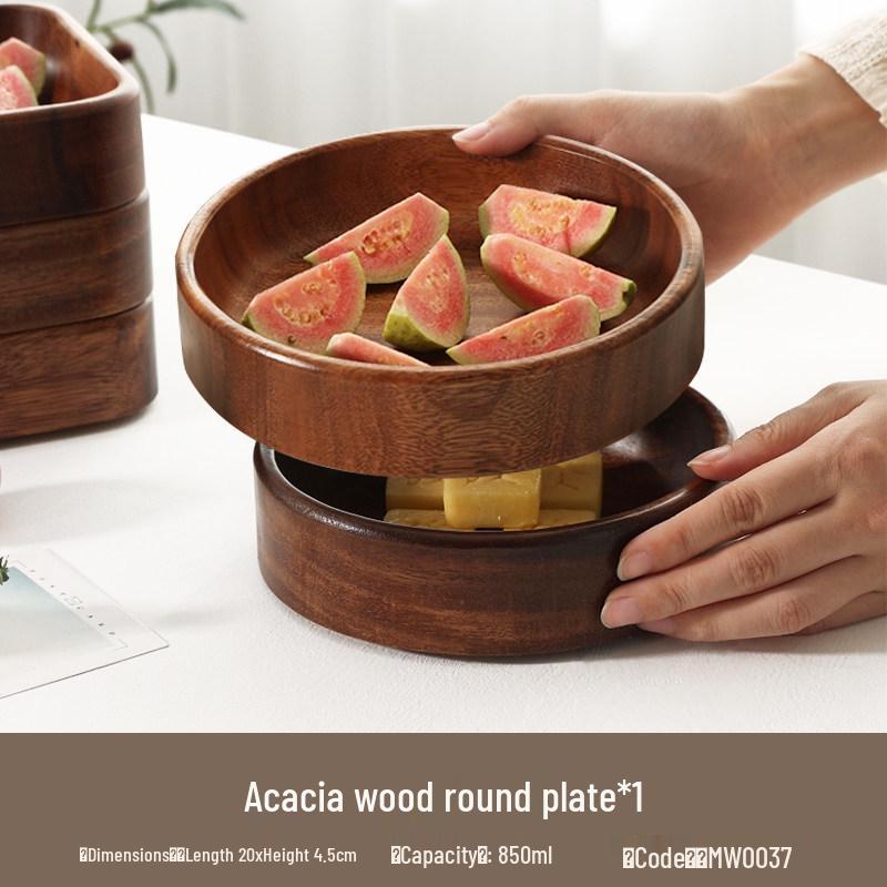 Luxury Black Walnut Tray: Rectangular Solid Wood for Home, Tea, & Water Cups, with Round Plate