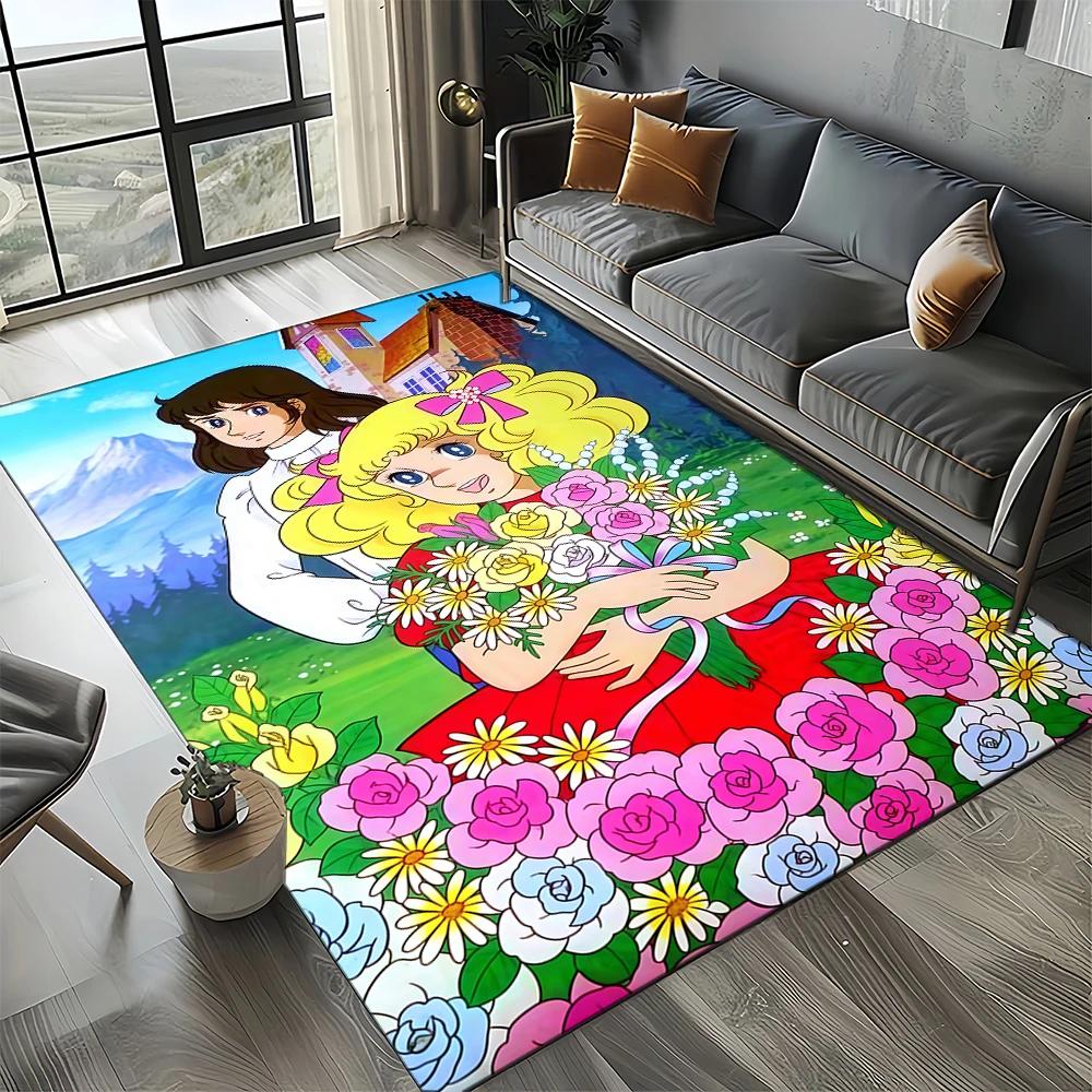 2025 Neuer Stil Süßigkeit Süße Mädchen Cartoon Anime Teppich für Wohnzimmer Schlafzimmer Dekoration, Rutschfeste Dekoration für Sofa Fußmatte Kinder
