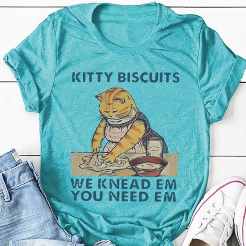 

Модна жіноча футболка з принтом кота для домашньої роботи, кумедна повсякденна футболка з круглим вирізом і короткими рукавами, літня жіноча футболка 8XL синій