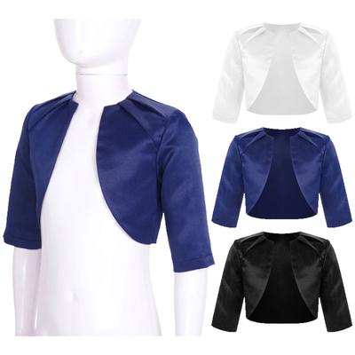 Girls Solid Color Satin Cardigan 3/4 Sleeve Elegant Bolero Party Dress Shawl Outerwear for Evening Prom Wedding Birthday