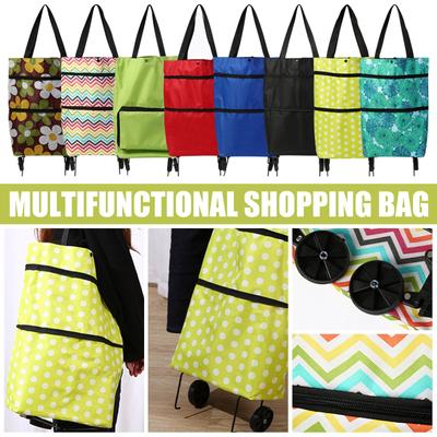 Foldable Trolley Bags, Shopping Trolley Shopping Bag With Wheels, 2 In 1 Folding Shopping Trolley For Home Supermarket Durable Bag