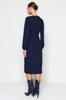 Women's Dress New Season Fashion Navy Blue Slit Square Collar Woven Dress