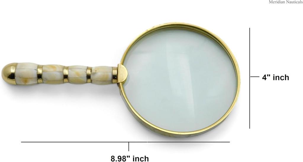 Beautiful Vintage Magnifying Glass Solid brass metal with Mother of Pearl Plated Handle | Book Reading, Map Design, Office & School Work