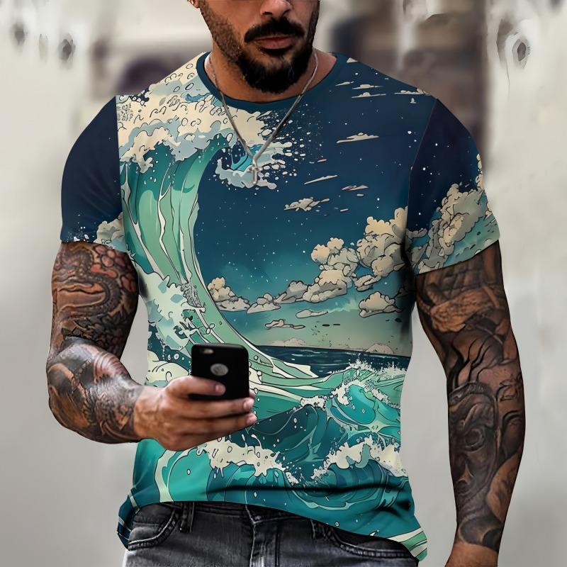 

New Mens Clothing Top 3D Printed Sunset Sea View Graphic T Shirts Loose Round Neck Short Sleeved Tees Streetwear T Shirt for Men 6XL
