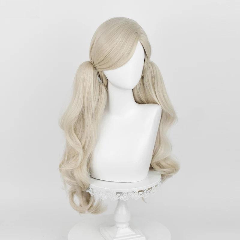 Anime P5 Anne Takamaki Cosplay Wig Light Linen Golden With Double Ponytails Heat Resistant Anime Cosplay Costume Wig + Wig Cap