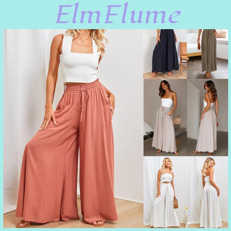 New Spring Summer Womens 2025 Wide Leg Pants Elastic Belt Wide Leg High Waist Long Skirt