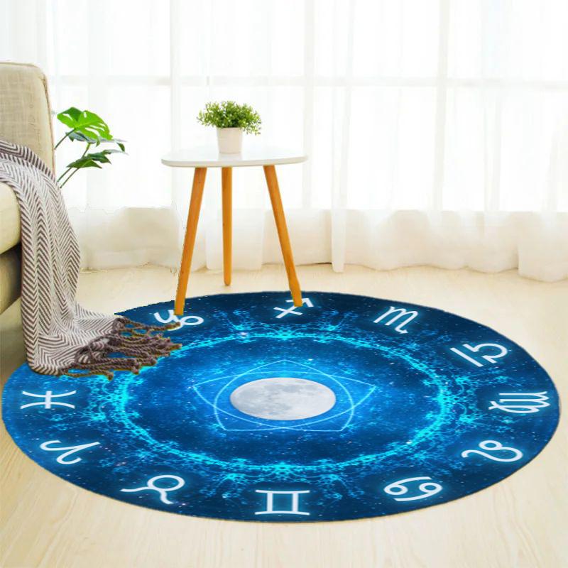 Blue Moon Constellation Round Rug Nonslip Area Rug Office Chair Mat Carpet For Living Room Bedroom Home Decor